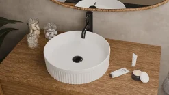 Vasque À Poser|Sanitaire Vasque à poser cannelée BEYOND 40cm Blanc Mat
