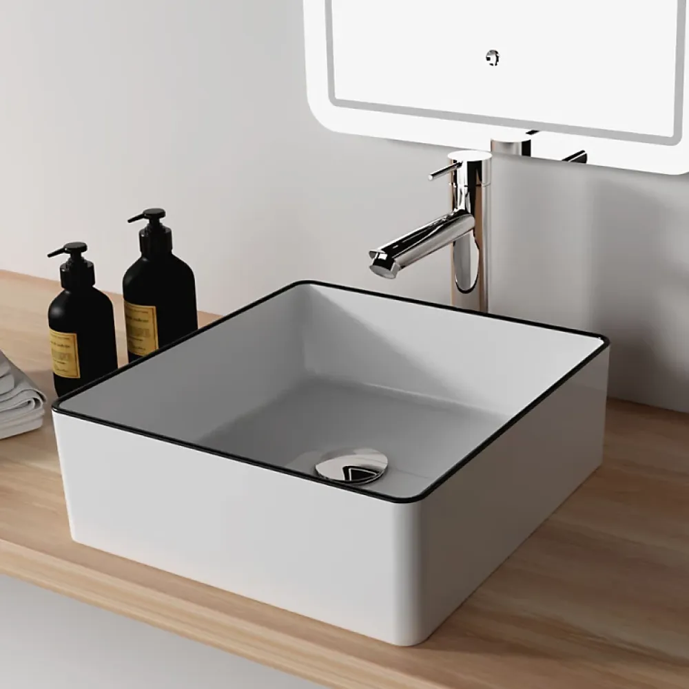 Vasque À Poser|Planète Bain Vasque à poser carrée avec liseré noir - 38.5x38.5cm - Cadia