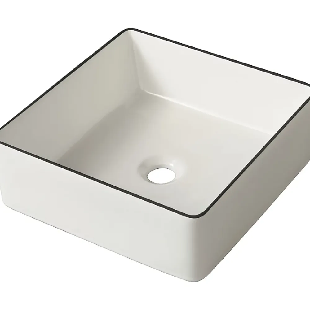 Vasque À Poser|Planète Bain Vasque à poser carrée avec liseré noir - 38.5x38.5cm - Cadia