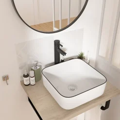 Vasque À Poser|Homesight Vasque à poser carrée céramique blanc et noir Kala