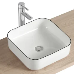 Vasque À Poser|Homesight Vasque à poser carrée céramique blanc et noir Kala