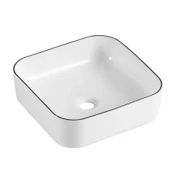 Vasque À Poser|Homesight Vasque à poser carrée céramique blanc et noir Kala