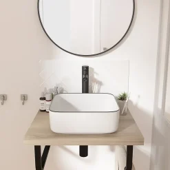 Vasque À Poser|Homesight Vasque à poser carrée céramique blanc et noir Kala