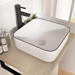 Vasque À Poser|Homesight Vasque à poser carrée céramique blanc et noir Kala