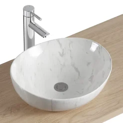 Vasque À Poser|Homesight Vasque à poser carrée céramique imitation marbre blanc Bloom