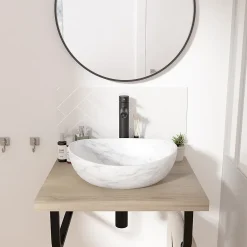 Vasque À Poser|Homesight Vasque à poser carrée céramique imitation marbre blanc Bloom