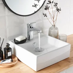 GoodHome Vasque à poser carrée céramique blanche Hendra