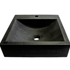 Vasque à poser carrée en basalte noir L.45 x H.10 x P.45 cm, Casa Linea Alba
