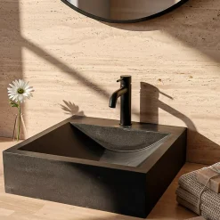 Vasque à poser carrée en basalte noir L.45 x H.10 x P.45 cm, Casa Linea Alba
