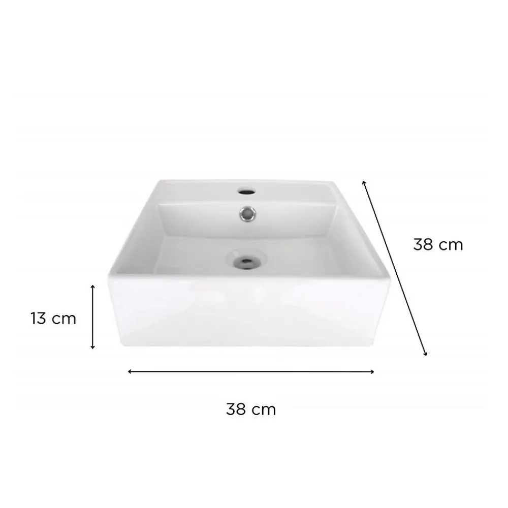 Vasque À Poser|Mob-In Vasque à poser carrée en céramique blanche 38cm