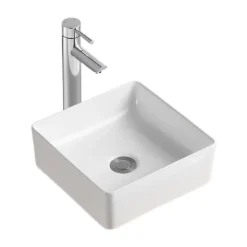 Mob-In Vasque à poser carrée en céramique blanche 30cm