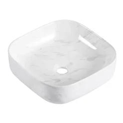 Vasque À Poser|Homesight Vasque à poser carrée gamme Lou en céramique imitation marbre blanc l.37 x P.37 x H.12 cm