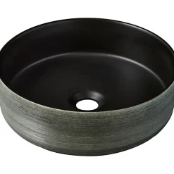 Planète Bain Vasque à poser céramique ronde Asina - 36cm - Décor vert noir mat