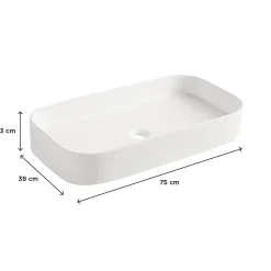 Vasque À Poser|Homesight Vasque à poser en céramique l.75 x H.13 x P.39 cm, blanc mat, Josy