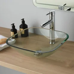 Vasque À Poser|Planète Bain Vasque à poser en verre carrée 42 x 42