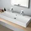 Planète Bain Vasque à poser ou à suspendre double robinet grande taille 110 x 42 cm - Regus