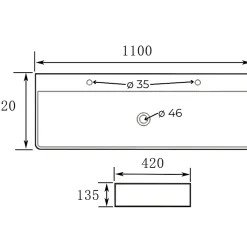 Planète Bain Vasque à poser ou à suspendre double robinet grande taille 110 x 42 cm - Regus