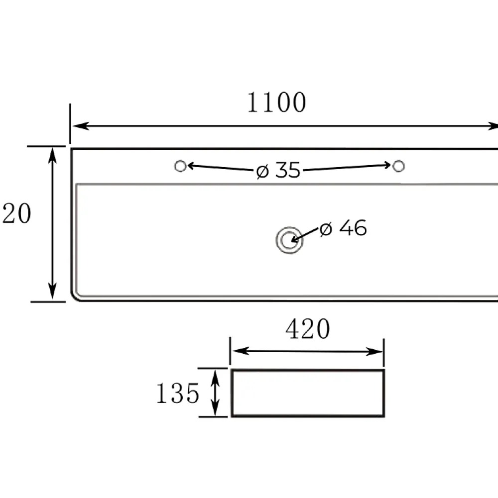 Planète Bain Vasque à poser ou à suspendre double robinet grande taille 110 x 42 cm - Regus