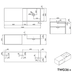 Lavabo|Bernstein Vasque à poser ou vasque murale 110x40x30cm en fonte minérale avec espace de rangement - Blanc - TWG36