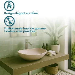 Ambra Vasque à Poser Ovale - 42 cm - en Solid Surface - Beige Rosé - Ovéa