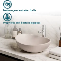 Ambra Vasque à Poser Ovale - 42 cm - en Solid Surface - Beige Rosé - Ovéa