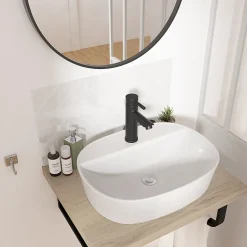 Homesight Vasque à poser ovale blanche en céramique, Faro