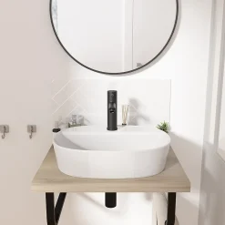 Homesight Vasque à poser ovale blanche en céramique, Faro