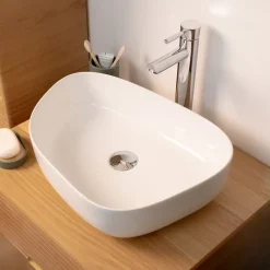 Homesight Vasque à poser ovale céramique blanc brillant l.48 x H.13 cm Pebble