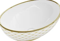 Lavabo|Silla Global Vasque à poser ovale, céramique 40,5x33x14 cm Blanc/or
