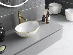 Lavabo|Silla Global Vasque à poser ovale, céramique 40,5x33x14 cm Blanc/or