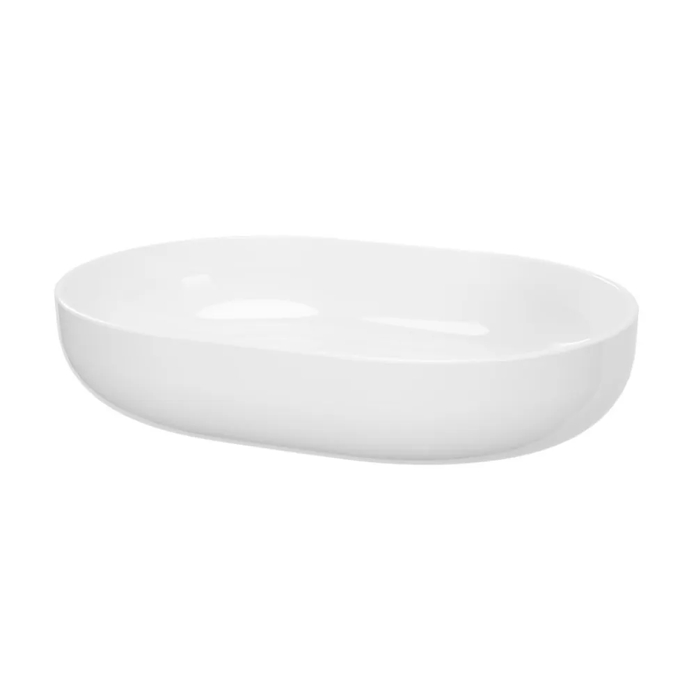 GoodHome Vasque à poser ovale céramique blanc brillant Cavally