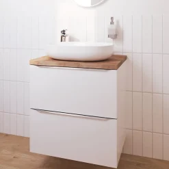 GoodHome Vasque à poser ovale céramique blanc brillant Cavally