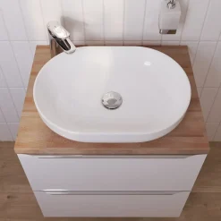 GoodHome Vasque à poser ovale céramique blanc brillant Cavally