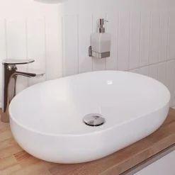 GoodHome Vasque à poser ovale céramique blanc brillant Cavally
