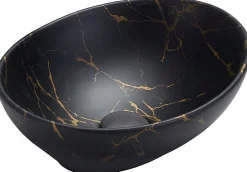 Silla Global Vasque à poser ovale, céramique 40,5x33x14 cm Marbre noir/doré
