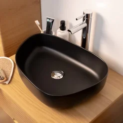 Vasque À Poser|Homesight Vasque à poser ovale céramique noir mat l.48 x H.13 cm Pebble