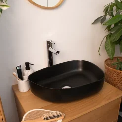 Vasque À Poser|Homesight Vasque à poser ovale céramique noir mat l.48 x H.13 cm Pebble