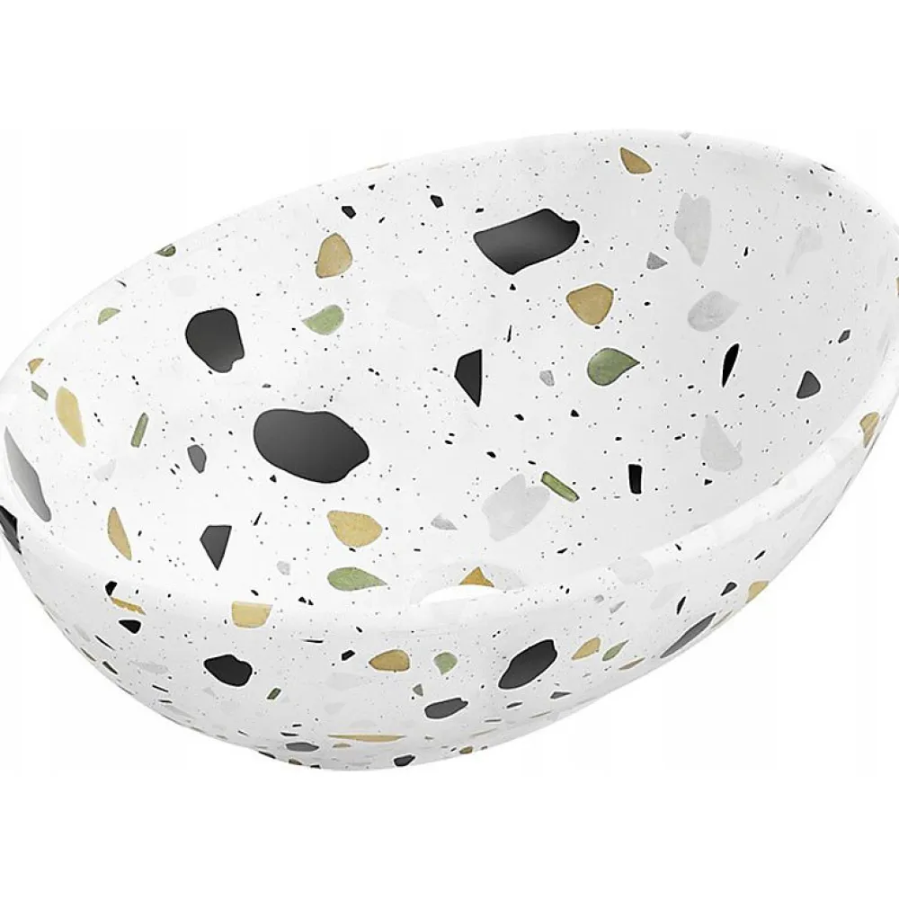 Silla Global Vasque à poser ovale, céramique 40,5x33x14 cm Blanc/Terazzo