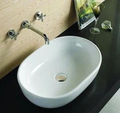 Lavabo|Silla Global Vasque à poser ovale, céramique, 59x40x14 cm, blanc