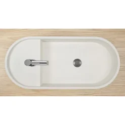 Homesight Vasque à poser ovale en béton beige effet moucheté l.80 x H.12 x P.36,5 cm, Pao