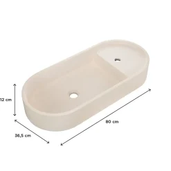 Homesight Vasque à poser ovale en béton beige effet moucheté l.80 x H.12 x P.36,5 cm, Pao