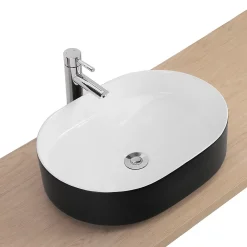 Homesight Vasque à poser ovale en céramique l.50 x H.13,5 x P.37 cm, noir et blanc, Albi
