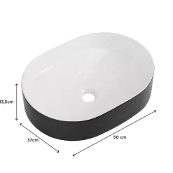 Homesight Vasque à poser ovale en céramique l.50 x H.13,5 x P.37 cm, noir et blanc, Albi