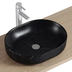 Homesight Vasque à poser ovale gamme Lou en céramique imitation marbre noir l.48 x P.37 x H.12 cm