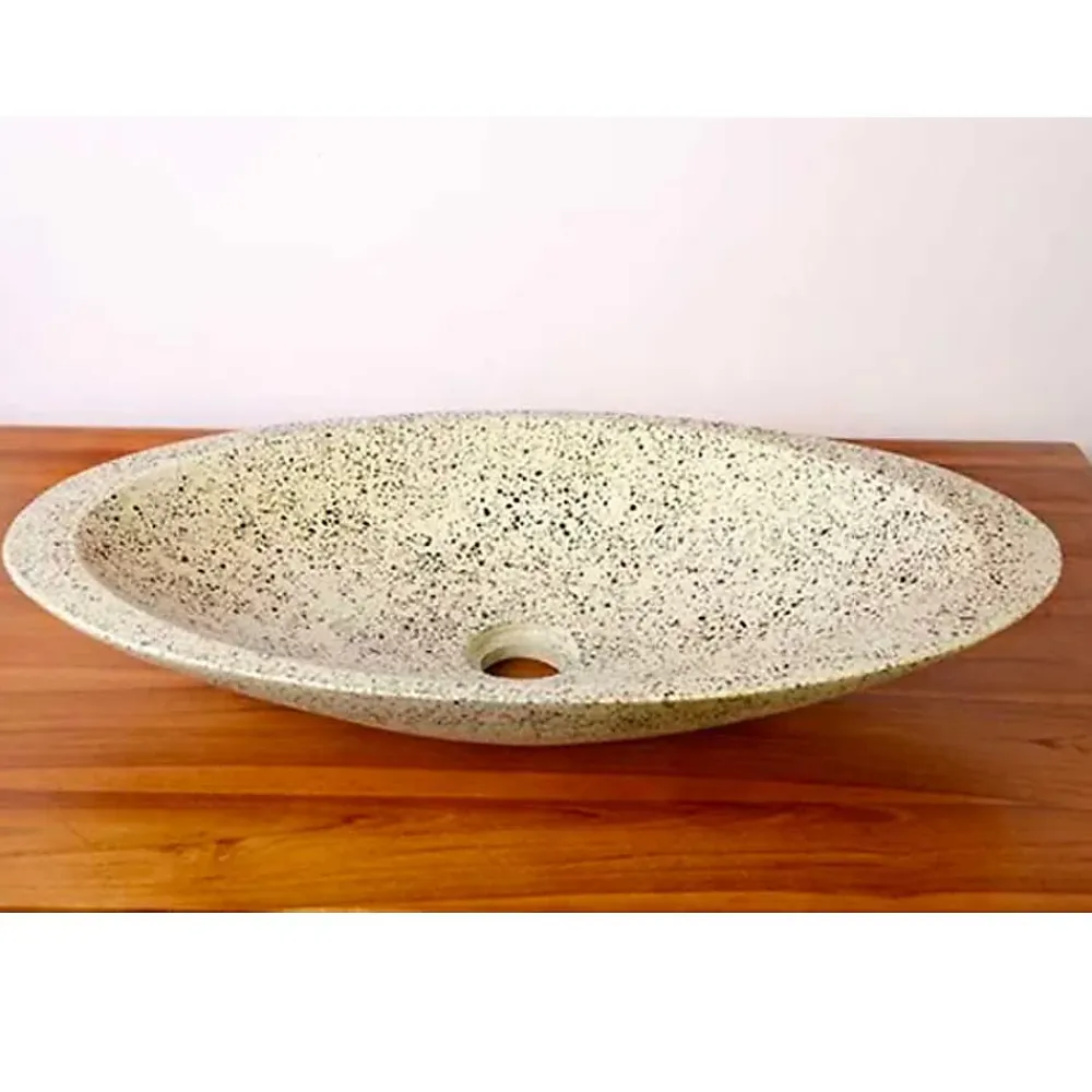 Vasque À Poser|Autres Vasque à poser ovale grise en Terrazzo pour salle de bain élégante