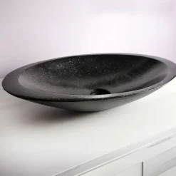 Vasque À Poser|Autres Vasque à poser ovale noire en Terrazzo pour salle de bain moderne