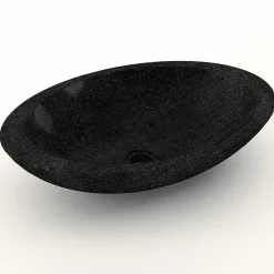 Vasque À Poser|Autres Vasque à poser ovale noire en Terrazzo pour salle de bain moderne
