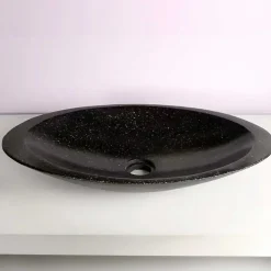 Vasque À Poser|Autres Vasque à poser ovale noire en Terrazzo pour salle de bain moderne