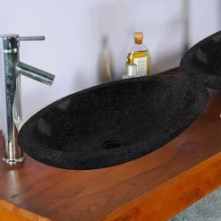Vasque À Poser|Autres Vasque à poser ovale noire en Terrazzo pour salle de bain moderne