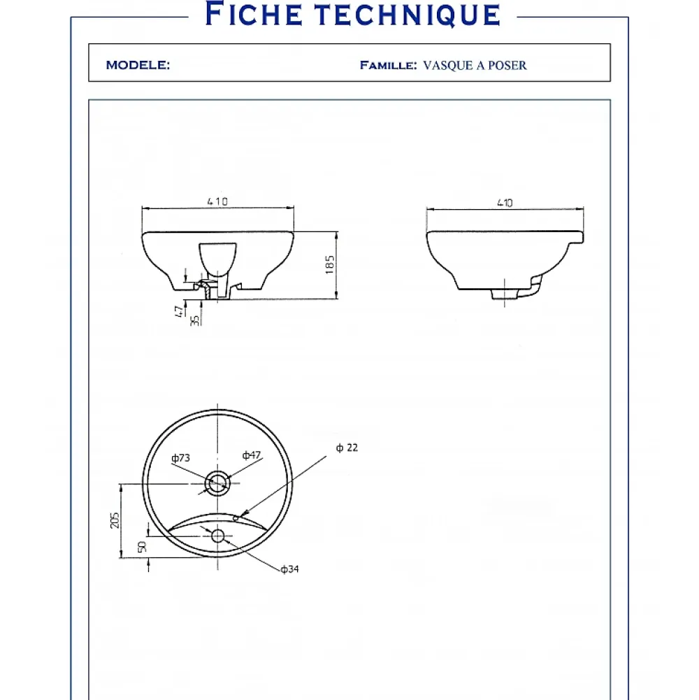 Vasque À Poser|Planète Bain Vasque à poser porcelaine blanche 41cm- Rebords fins